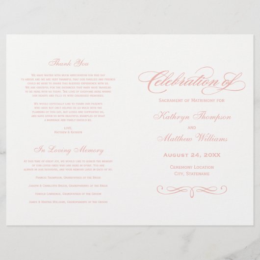 Elegante Rose Gold Calligraphy Wedding Programs (Vorderseite)