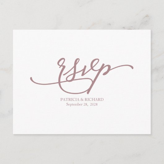 Elegante Rose Gold Calligraphy Wedding RSVP Postkarte (Vorderseite)