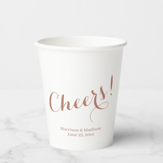 Elegante Rose gold Cheers benutzerdefinierte Skrip Pappbecher (Vorderseite)