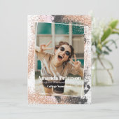 Elegante Rose Gold Confetti Abschluss Ankündigung (Stehend Vorderseite)