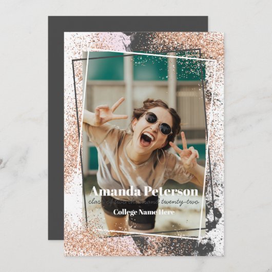 Elegante Rose Gold Confetti Abschluss Ankündigung (Vorne/Hinten)