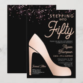 Elegante Rose Gold Confetti High Heel 50. Geburtst Einladung (Vorne/Hinten)