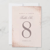 Elegante Rose Gold Confetti Hochzeiten Tischnummer (Vorderseite)