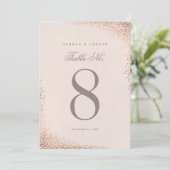Elegante Rose Gold Confetti Hochzeiten Tischnummer (Stehend Vorderseite)