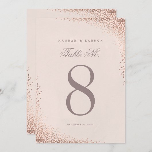 Elegante Rose Gold Confetti Hochzeiten Tischnummer (Vorne/Hinten)