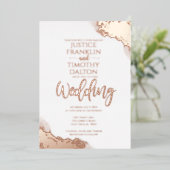 Elegante Rose Gold Corner Border Wedding Folieneinladung (Stehend vorne)