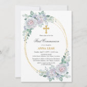 Elegante Rose Gold Cross Erste Kommune Einladung (Vorderseite)