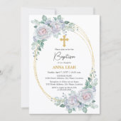 Elegante Rose Gold Cross Taufen Einladung (Vorderseite)