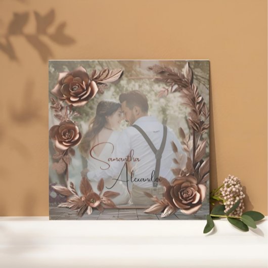 Elegante Rose Gold Custom Foto Luxuriöse Hochzeit Einladung