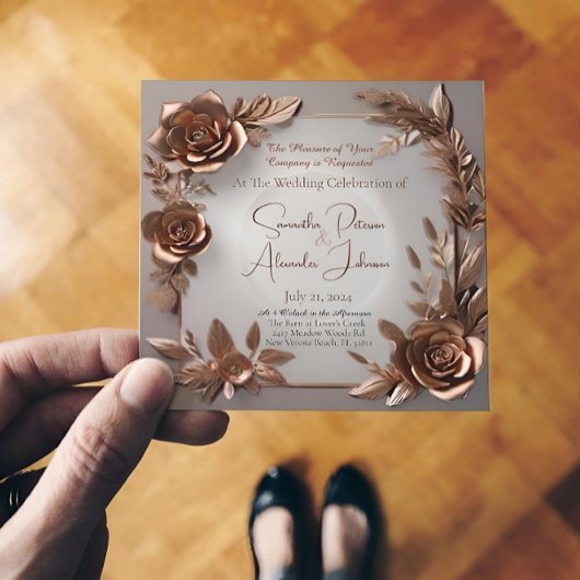 Elegante Rose Gold Custom Foto Luxuriöse Hochzeit Einladung