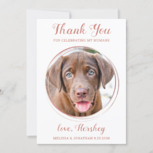 Elegante Rose Gold Custom Pet Foto Hochzeit Dankeskarte