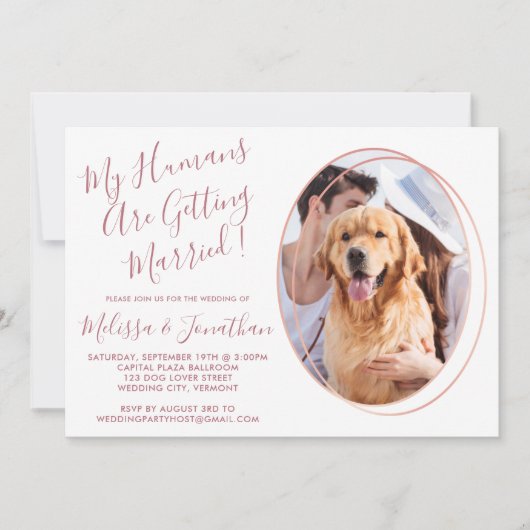 Elegante Rose Gold Custom Pet Foto Hochzeit Einladung (Vorderseite)