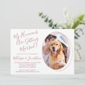 Elegante Rose Gold Custom Pet Foto Hochzeit Einladung (Stehend Vorderseite)