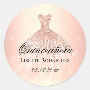 Elegante Rose Gold Custom Quinceanera Runder Aufkleber