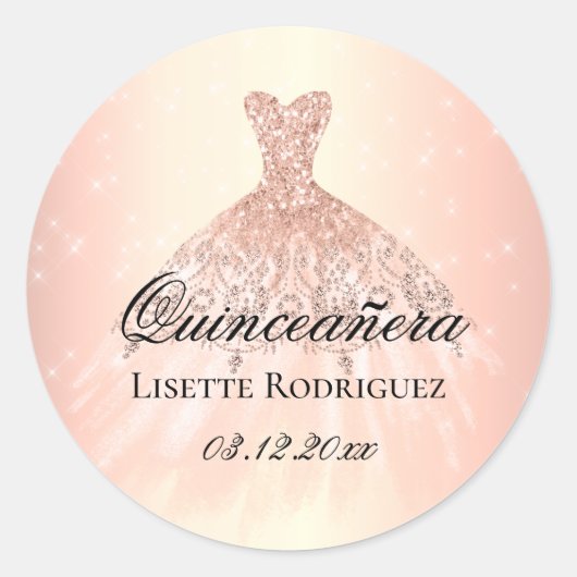 Elegante Rose Gold Custom Quinceanera Runder Aufkleber (Vorderseite)