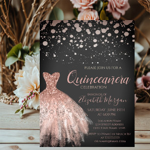 Elegante Rose Gold Dots, Kleid Quinceañera Einladung