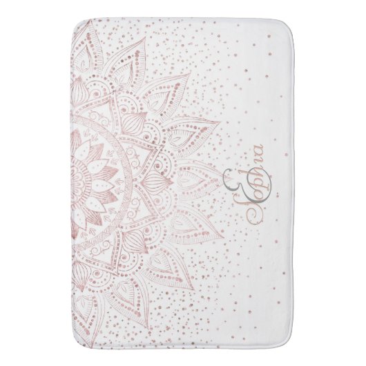 Elegante Rose Gold Dots Mandala Badematte (Vorderseite Vertikal)
