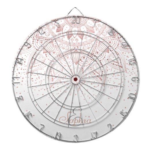 Elegante Rose Gold Dots Mandala Dartscheibe (vorne)