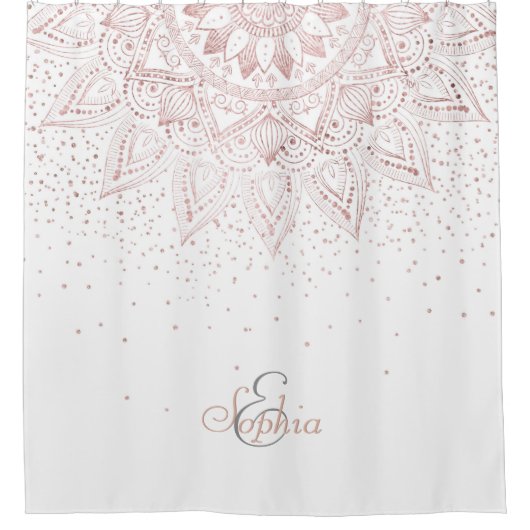 Elegante Rose Gold Dots Mandala Duschvorhang (Vorderseite)