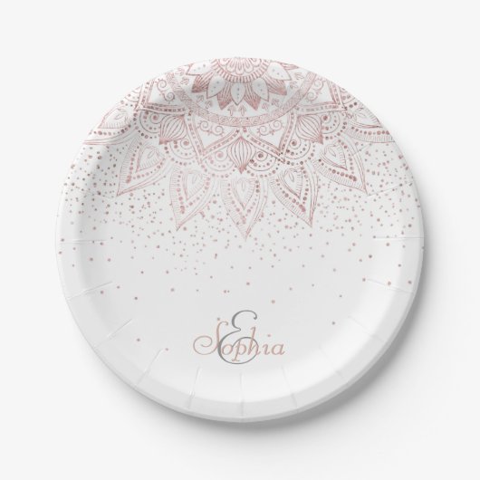 Elegante Rose Gold Dots Mandala Pappteller (Vorderseite)