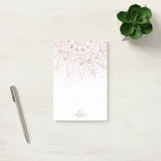 Elegante Rose Gold Dots Mandala Post-it Klebezettel (Büro)