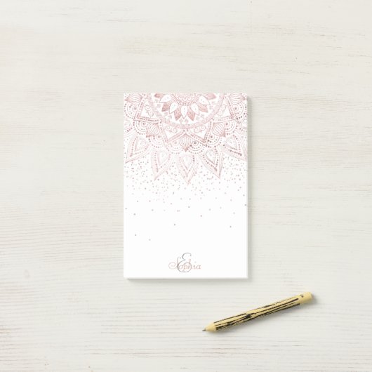 Elegante Rose Gold Dots Mandala Post-it Klebezettel (Auf Schreibtisch)