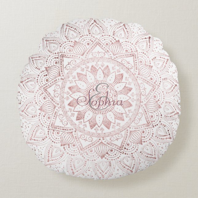 Elegante Rose Gold Dots Mandala Rundes Kissen (Vorderseite)