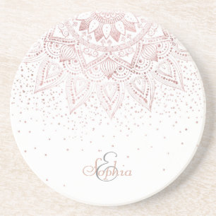 Elegante Rose Gold Dots Mandala Sandstein Untersetzer