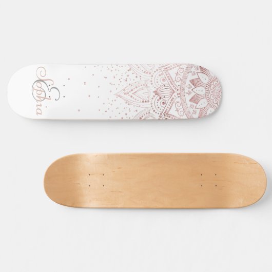 Elegante Rose Gold Dots Mandala Skateboard (Horizontal)