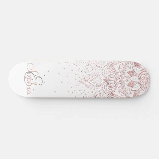 Elegante Rose Gold Dots Mandala Skateboard (Horizontal)