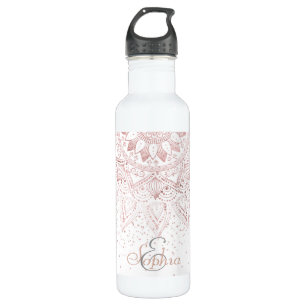 Elegante Rose Gold Dots Mandala Trinkflasche