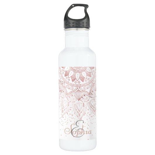 Elegante Rose Gold Dots Mandala Trinkflasche (Vorderseite)