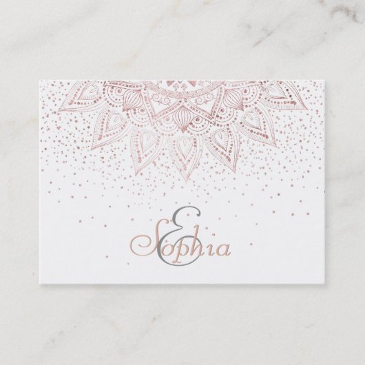 Elegante Rose Gold Dots Mandala Visitenkarte (Vorderseite)