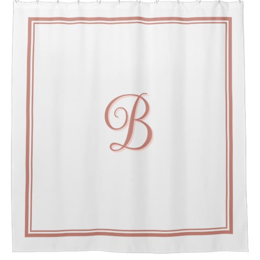 Elegante Rose Gold Double Border Script Monogram Duschvorhang (Vorderseite)