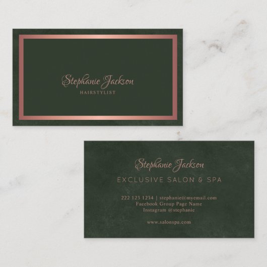 Elegante Rose Gold Dunkelgrün schick Visitenkarte (Vorne/Hinten)