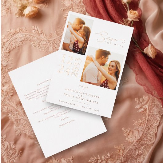 Elegante Rose Gold Effekt 2 Fotos Chic Wedding Folieneinladung