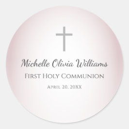 Elegante Rose Gold Einfache Cross Erste Kommune Runder Aufkleber
