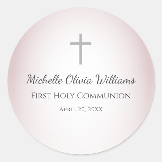 Elegante Rose Gold Einfache Cross Erste Kommune Runder Aufkleber (Vorderseite)