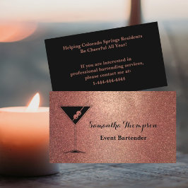 Elegante Rose Gold Event Barkeeper Business Card Visitenkarte