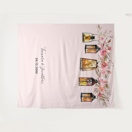 Elegante Rose Gold Floral Foto Hintergrund Hochzei Wandteppich (Vorderseite (Horizontal))