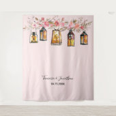 Elegante Rose Gold Floral Foto Hintergrund Hochzei Wandteppich (Vorderseite)