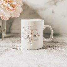 Elegante Rose Gold Floral Leaf Monogramm