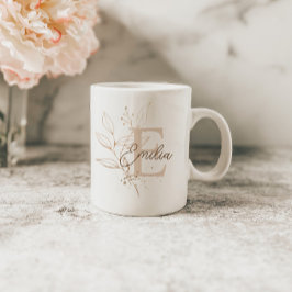 Elegante Rose Gold Floral Leaf Monogramm Kaffeetasse