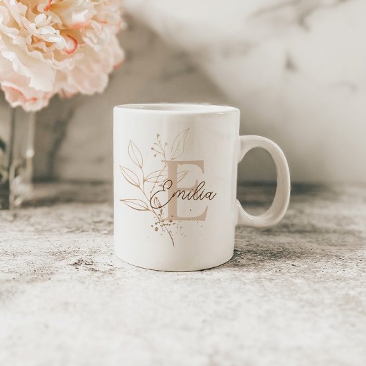 Elegante Rose Gold Floral Leaf Monogramm Kaffeetasse