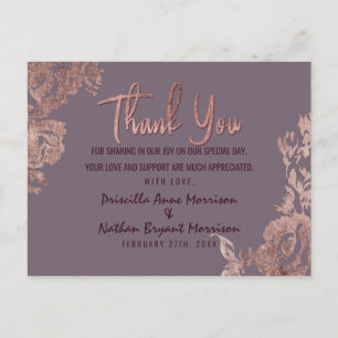 Elegante Rose Gold Floral Lila Mauve Vielen Dank Postkarte