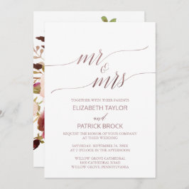 Elegante Rose Gold Floral Mr & Mrs. Wedding Einladung