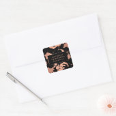 Elegante Rose Gold Floral Pattern Schwarz Quadratischer Aufkleber (Umschlag)