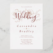 Elegante Rose Gold Floral Pink Burgund Hochzeit Folieneinladung (Vorderseite)