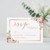 Elegante Rose Gold Floral Wedding RSVP Antwort (Stehend Vorderseite)