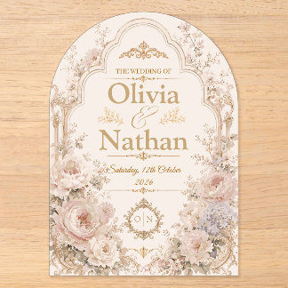 Elegante Rosé Gold Florale Hochzeit im Vintage-Sti Acryleinladungen